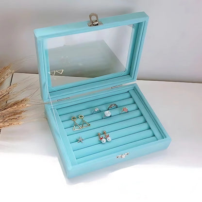 Boîte à Bijoux Velours pour Bagues - Couvercle Transparent