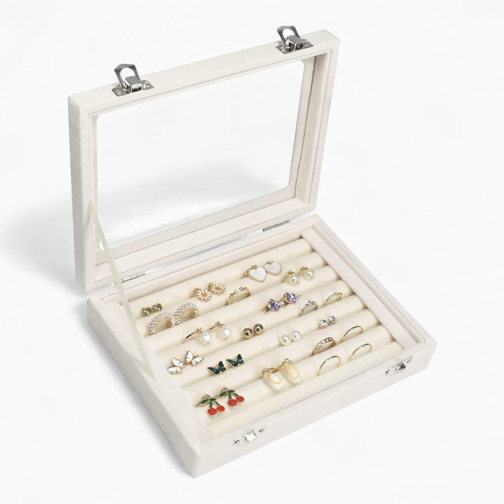 Boîte à Bijoux Velours pour Bagues - Couvercle Transparent
