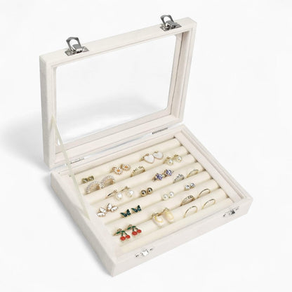 Boîte à Bijoux Velours pour Bagues - Couvercle Transparent