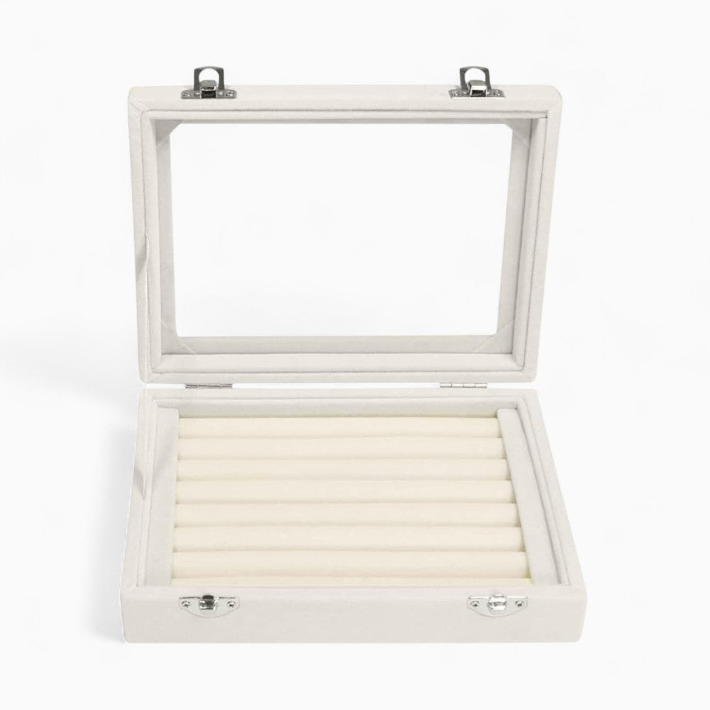 Boîte à Bijoux Velours pour Bagues - Couvercle Transparent