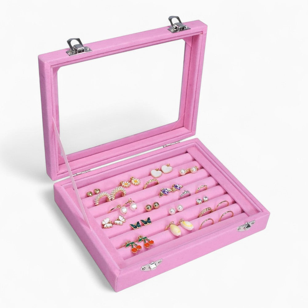 Boîte à Bijoux Velours pour Bagues - Couvercle Transparent