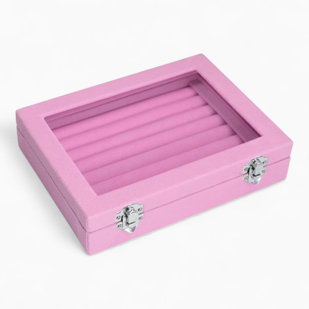 Boîte à Bijoux Velours pour Bagues - Couvercle Transparent