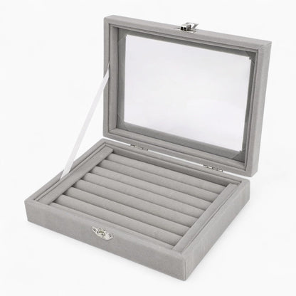Boîte à Bijoux Velours pour Bagues - Couvercle Transparent