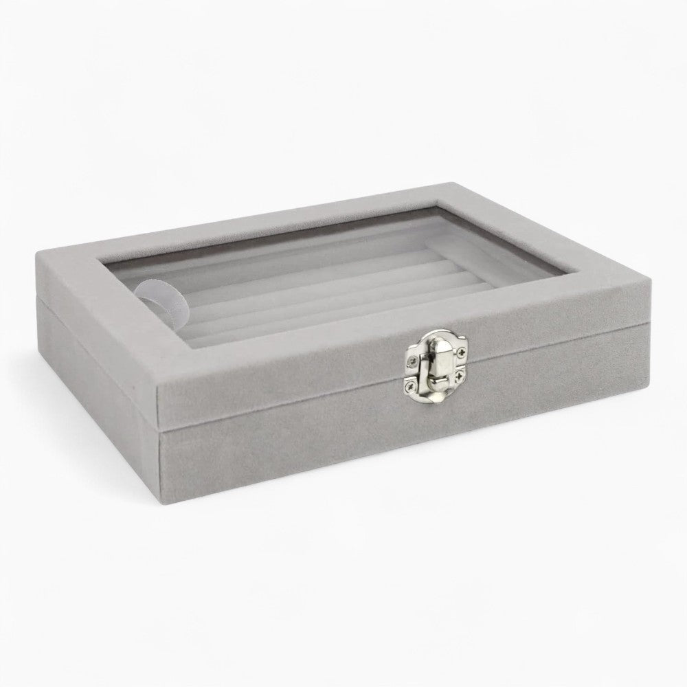 Boîte à Bijoux Velours pour Bagues - Couvercle Transparent