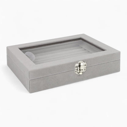 Boîte à Bijoux Velours pour Bagues - Couvercle Transparent