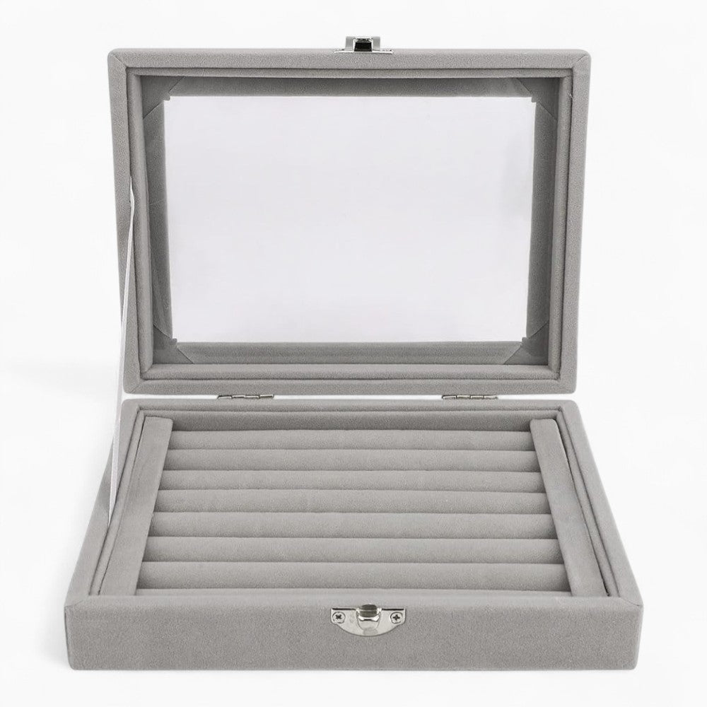 Boîte à Bijoux Velours pour Bagues - Couvercle Transparent