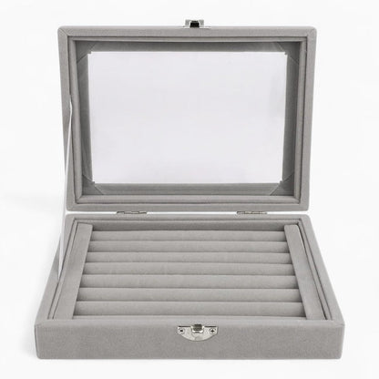 Boîte à Bijoux Velours pour Bagues - Couvercle Transparent