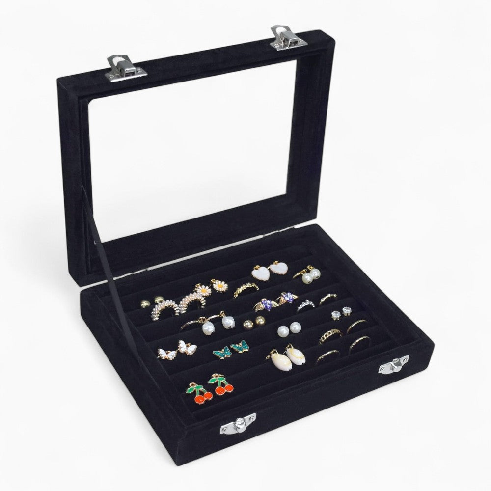 Boîte à Bijoux Velours pour Bagues - Couvercle Transparent