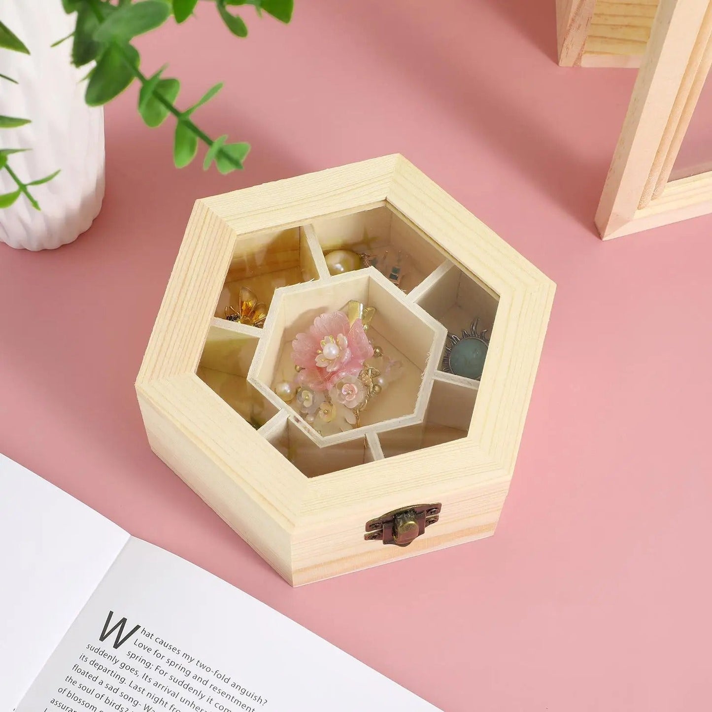 Boîte à Bijoux Bois Hexagonale - Rangement Pratique