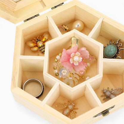 Boîte à Bijoux Bois Hexagonale - Rangement Pratique