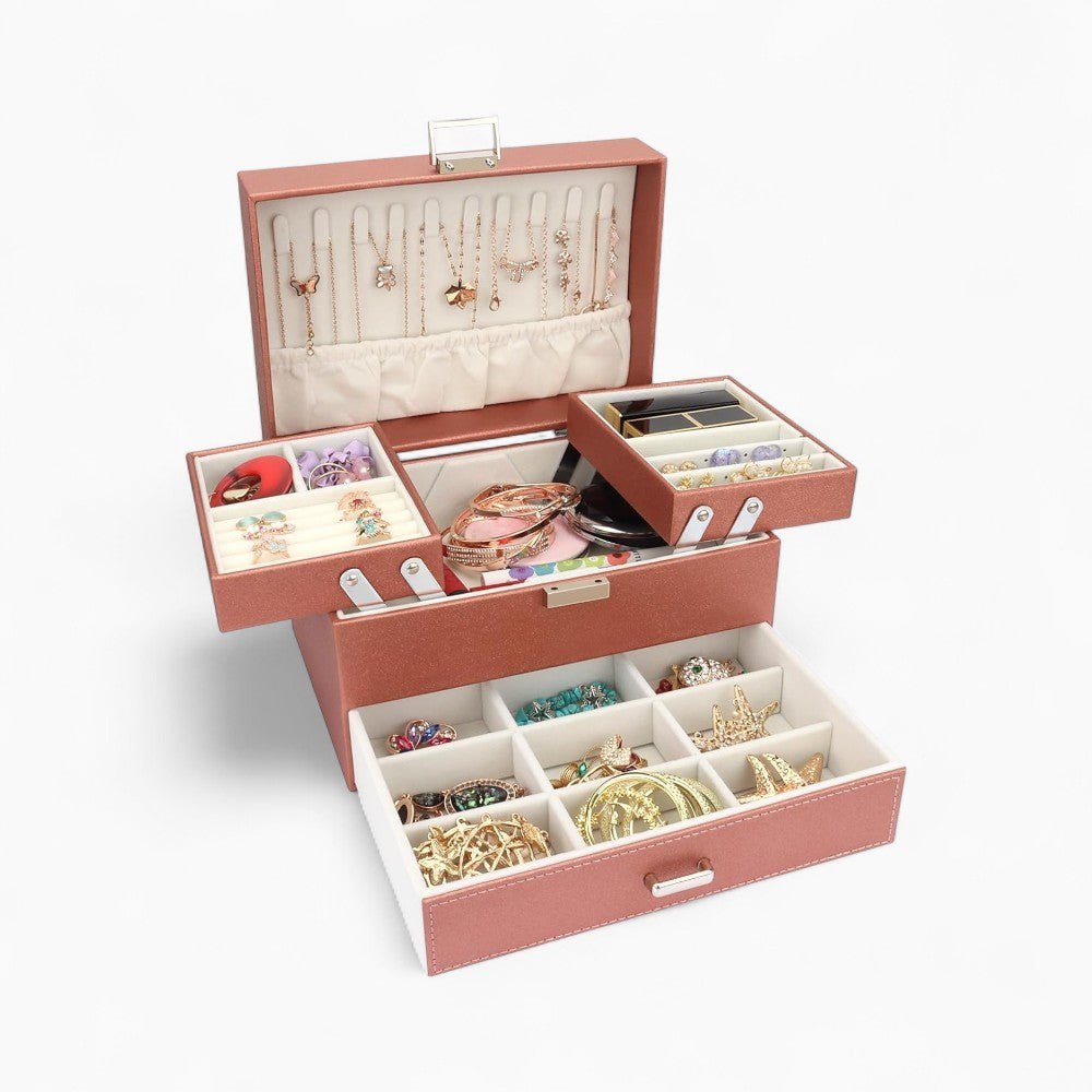 Boîte à Bijoux Cuir Multi-Rangements Sécurisée