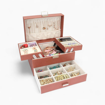 Boîte à Bijoux Cuir Multi-Rangements Sécurisée