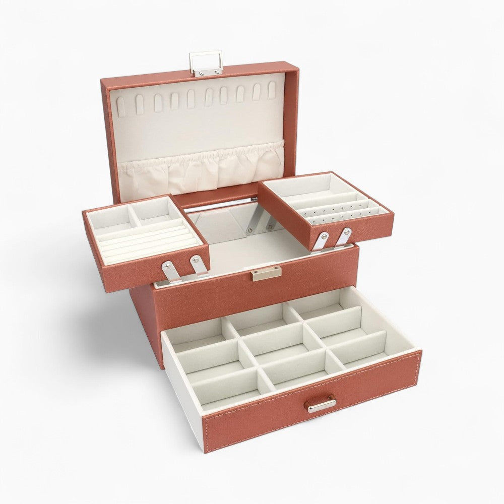 Boîte à Bijoux Cuir Multi-Rangements Sécurisée