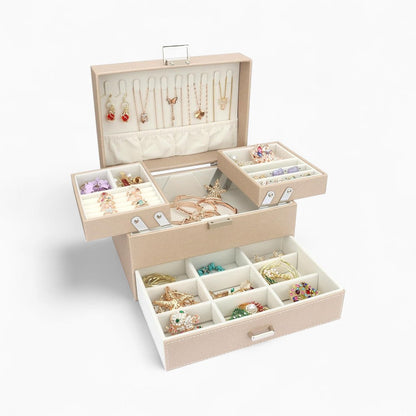 Boîte à Bijoux Cuir Multi-Rangements Sécurisée