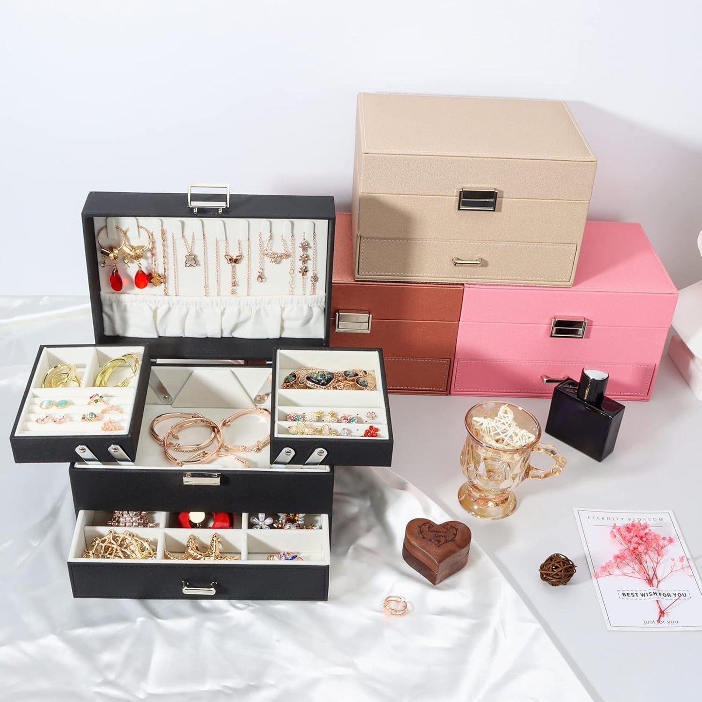 Boîte à Bijoux Cuir Multi-Rangements Sécurisée