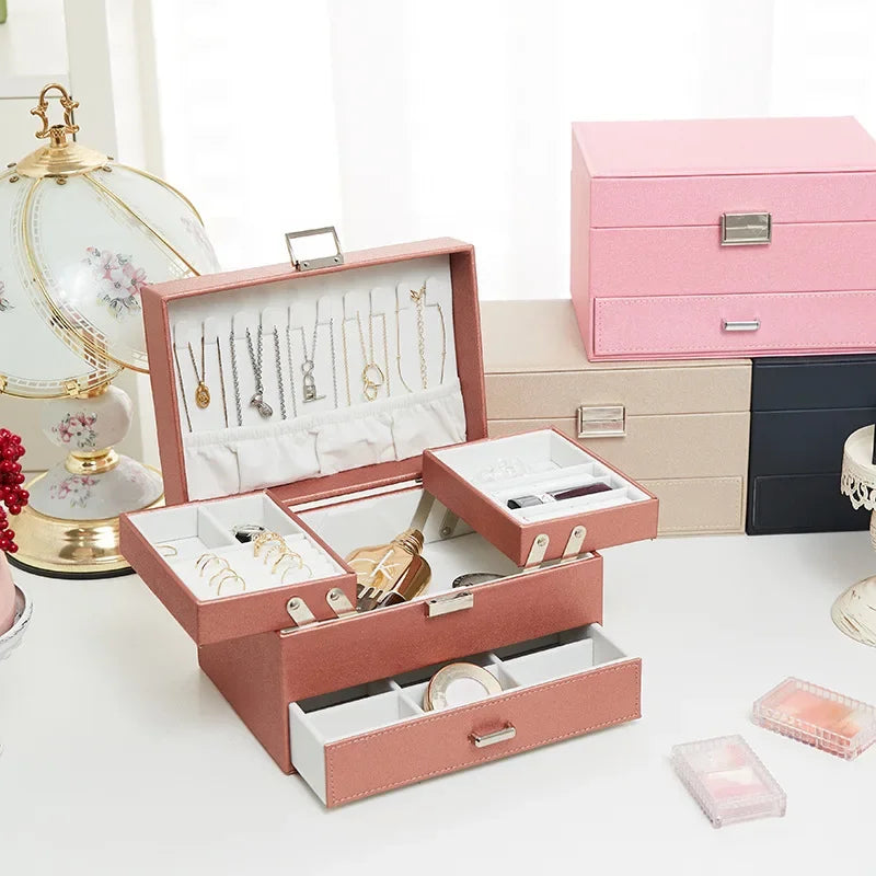 Boîte à Bijoux Cuir Multi-Rangements Sécurisée