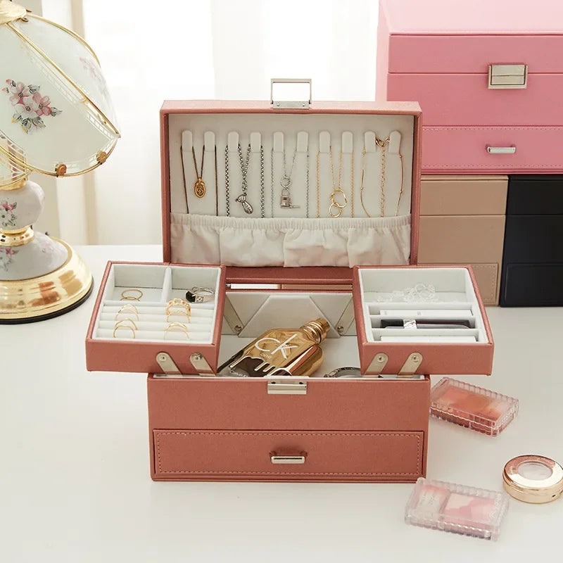 Boîte à Bijoux Cuir Multi-Rangements Sécurisée