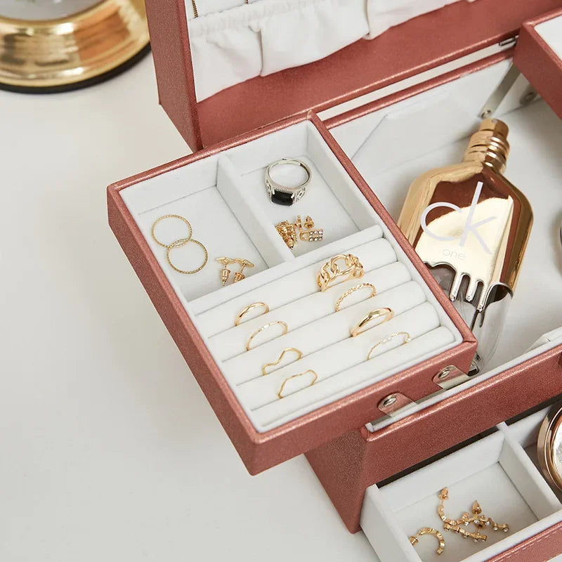Boîte à Bijoux Cuir Multi-Rangements Sécurisée