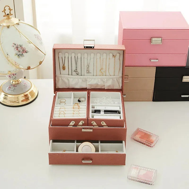 Boîte à Bijoux Cuir Multi-Rangements Sécurisée