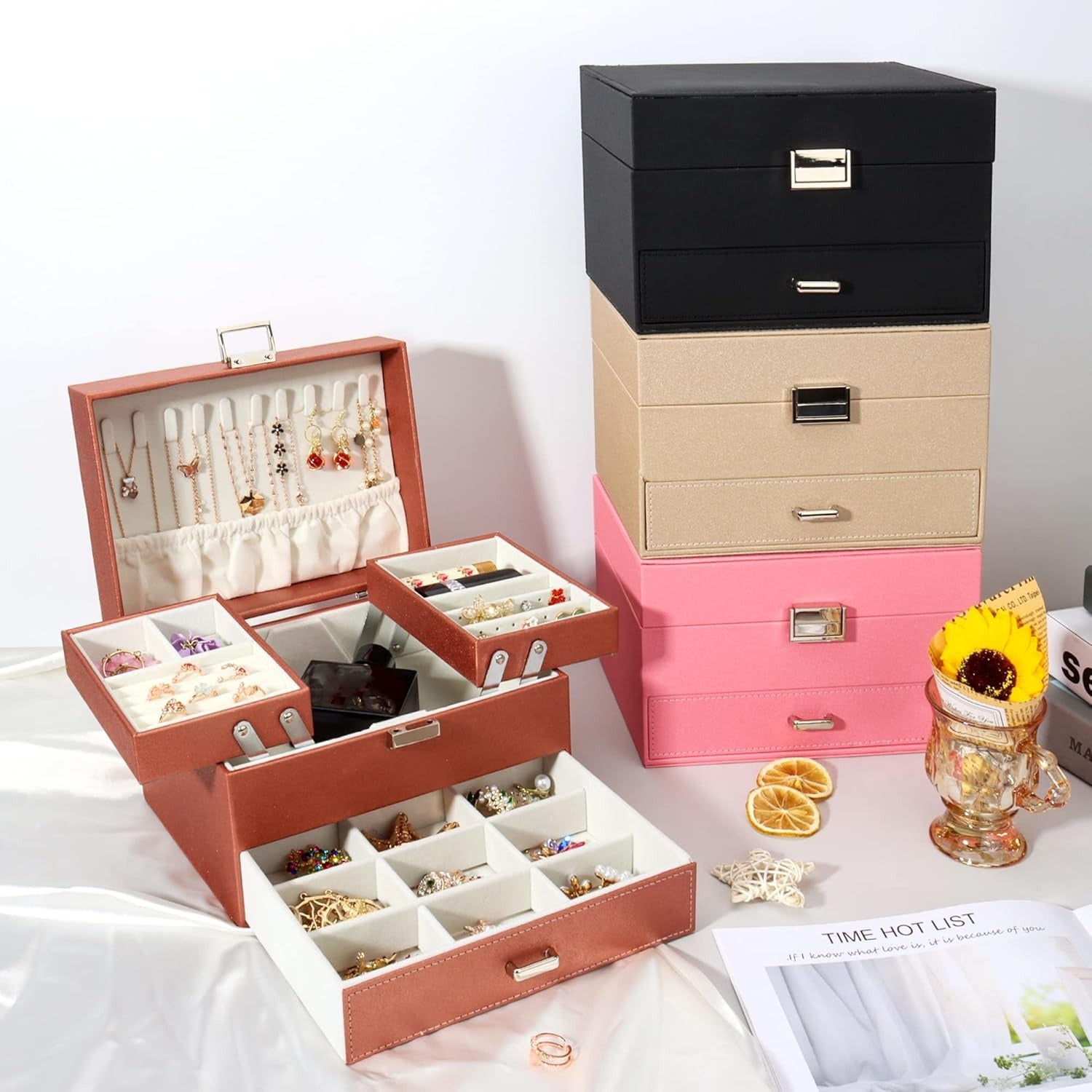 Boîte à Bijoux Cuir Multi-Rangements Sécurisée