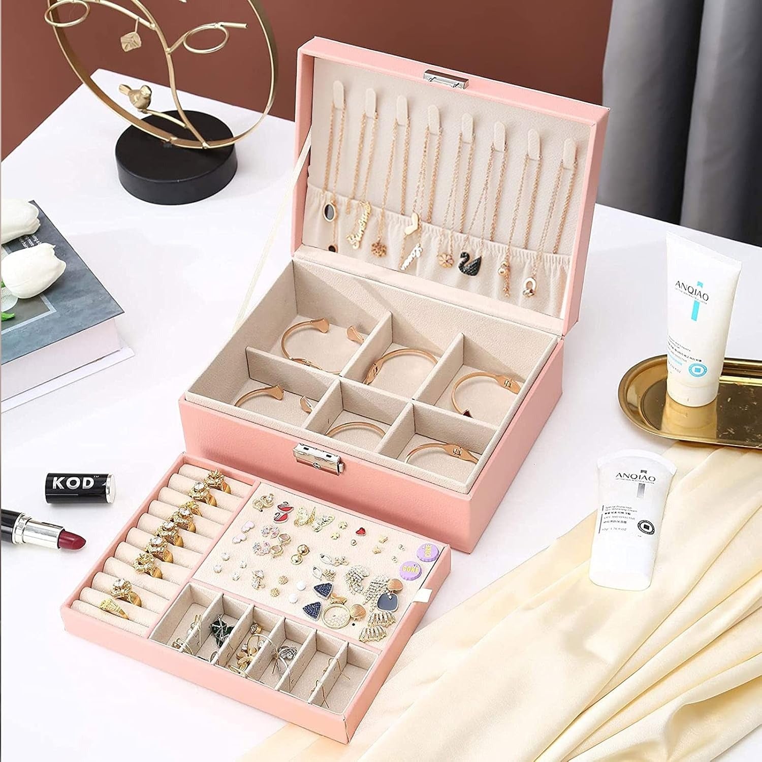 Boîte à Bijoux Cuir - Grand Rangement