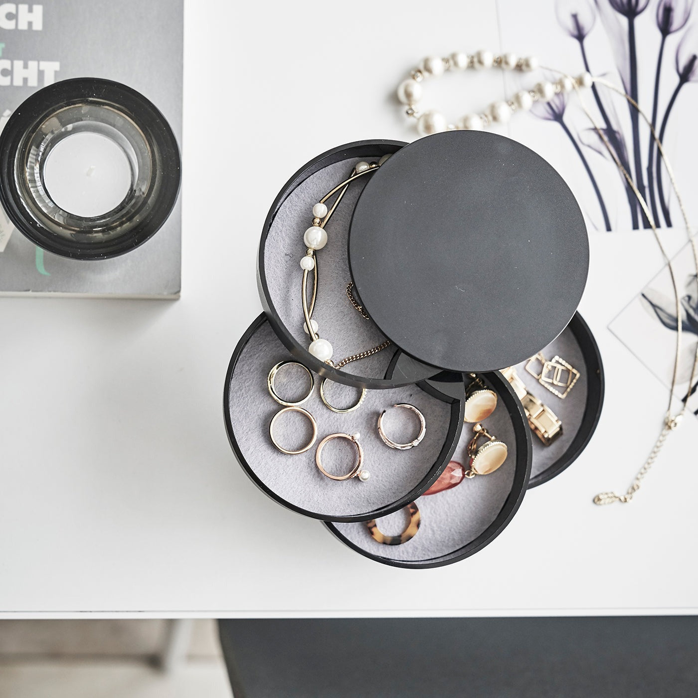 Boîte à Bijoux Rotative Compacte et Pratique