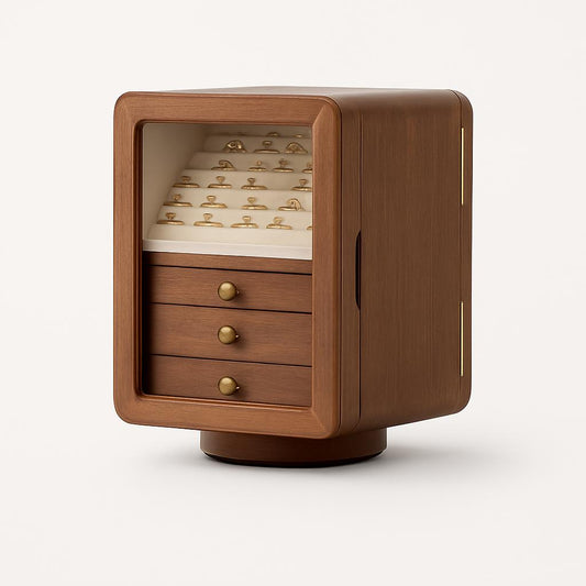 Boîte à Bijoux Rotative en Bois - Rangement Élégant
