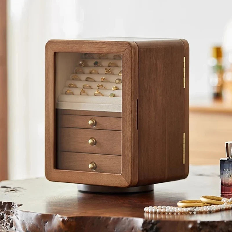 Boîte à Bijoux Rotative en Bois - Rangement Élégant