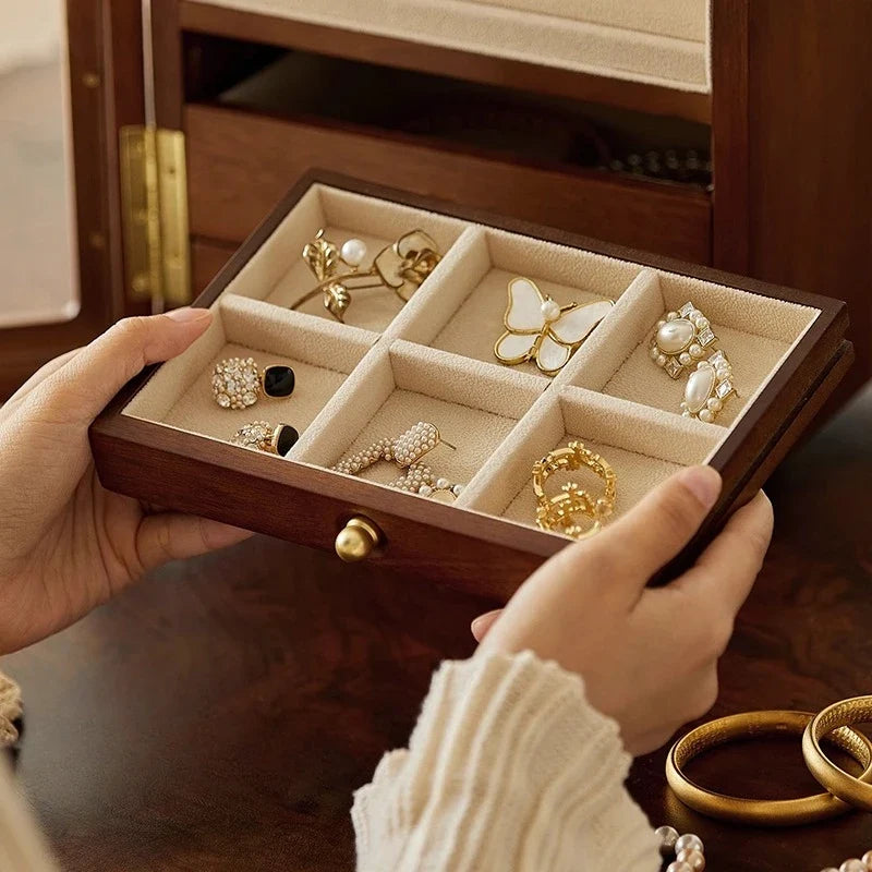 Boîte à Bijoux Rotative en Bois - Rangement Élégant