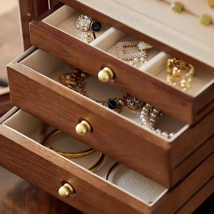 Boîte à Bijoux Rotative en Bois - Rangement Élégant