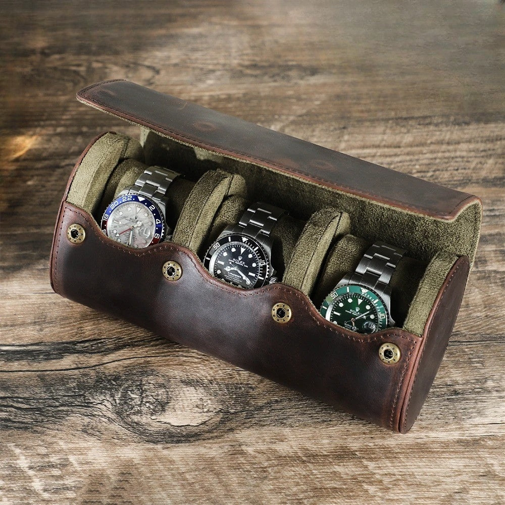 Boîte à Montre Rétro Cuir - Étui de Voyage