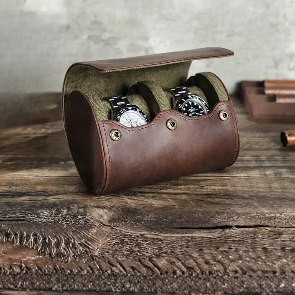 Boîte à Montre Rétro Cuir - Étui de Voyage