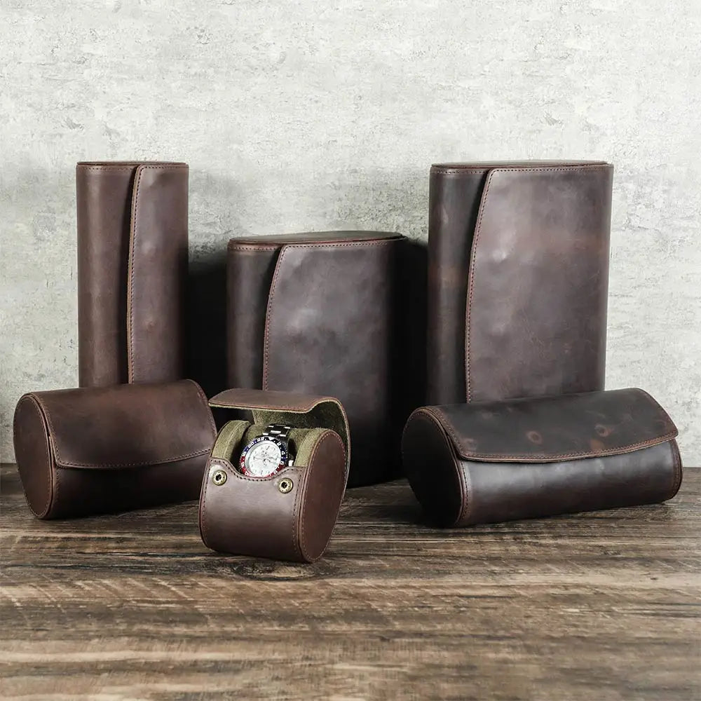Boîte à Montre Rétro Cuir - Étui de Voyage