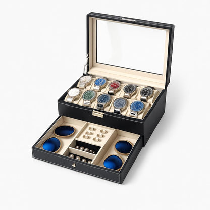 Boîte à Montres 12 Slots et Tiroir Bijoux Sécurisé