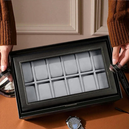 Boîte à Montres 12 Slots et Tiroir Bijoux Sécurisé