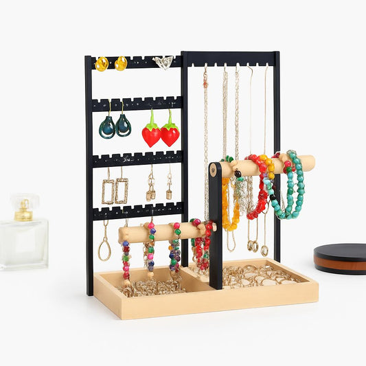 Porte Bijoux Bois Métal - Rangement Multi-Niveaux