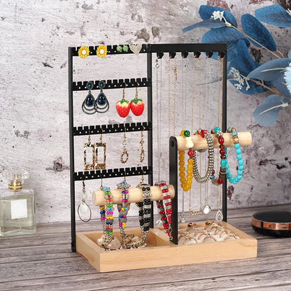 Porte Bijoux Bois Métal - Rangement Multi-Niveaux