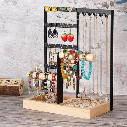 Porte Bijoux Bois Métal - Rangement Multi-Niveaux