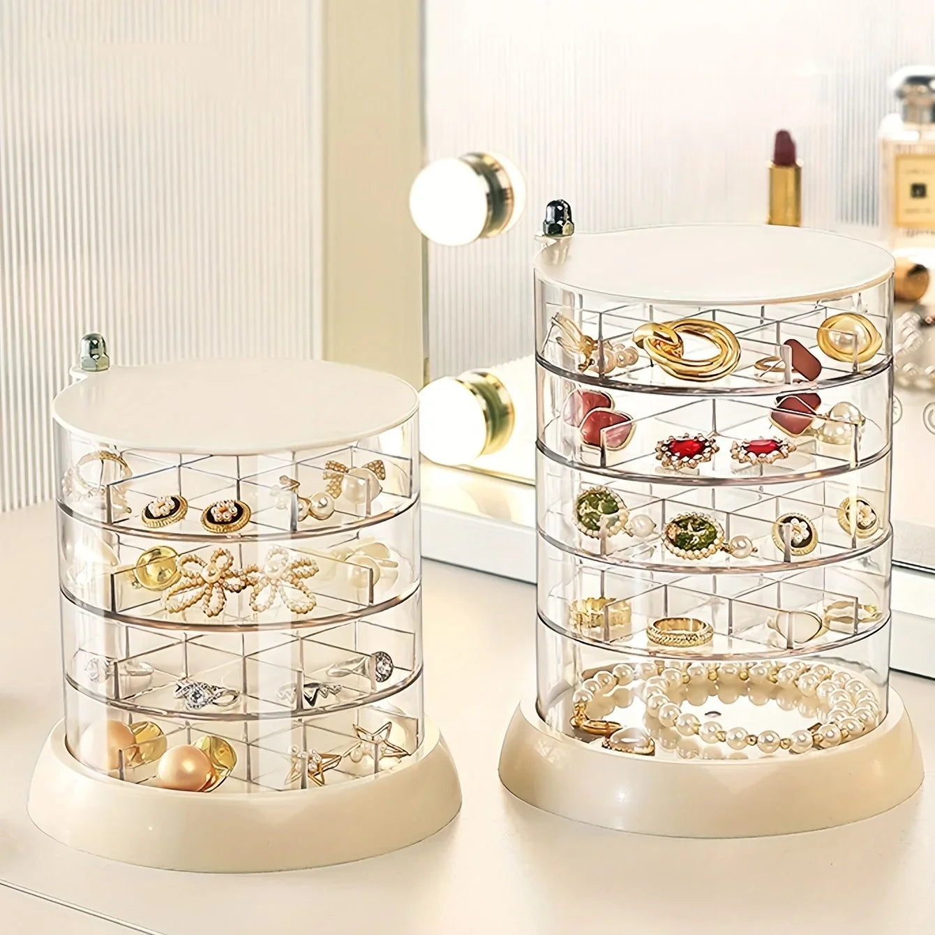 Porte Bijoux Rotatif avec Tiroirs - Transparent