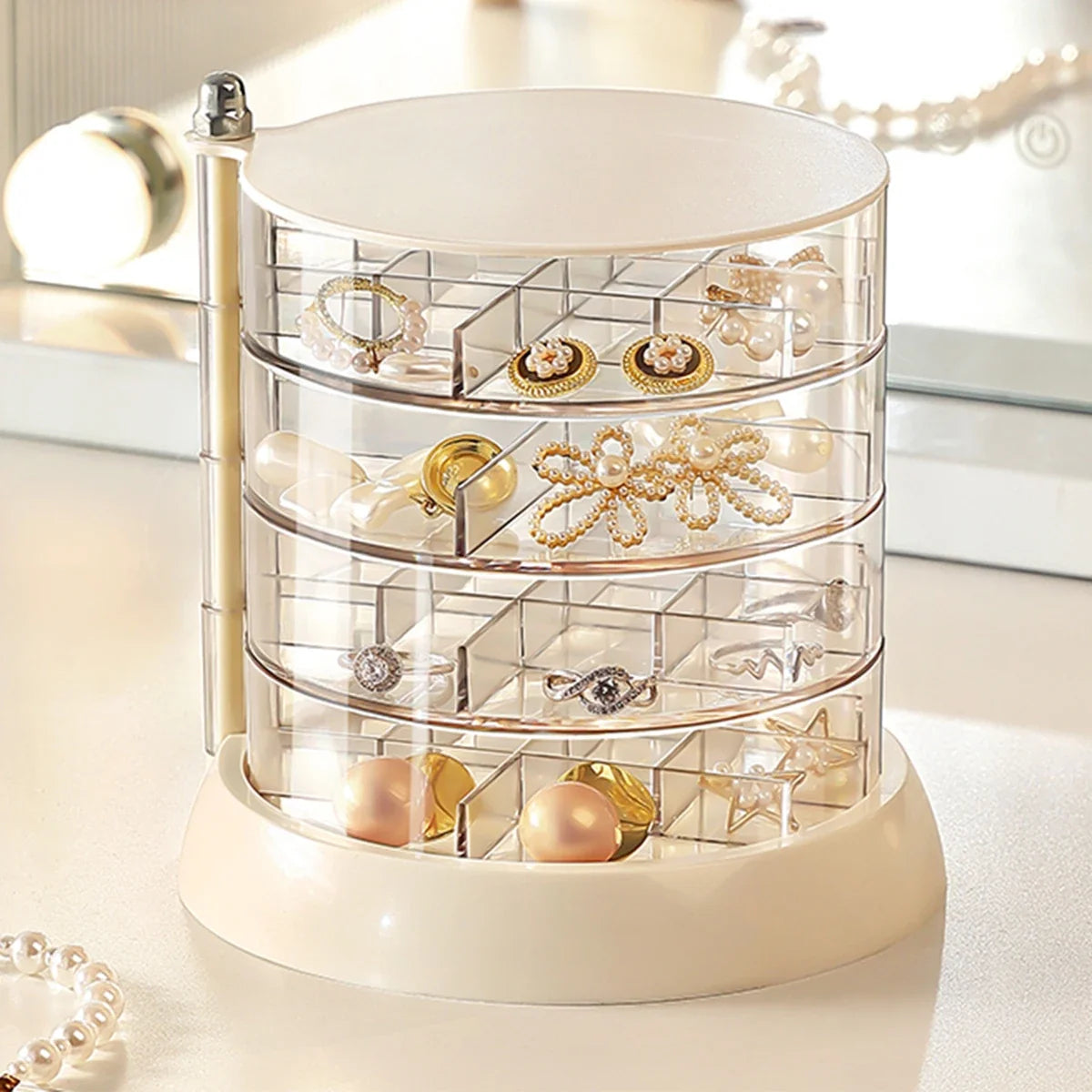 Porte Bijoux Rotatif avec Tiroirs - Transparent