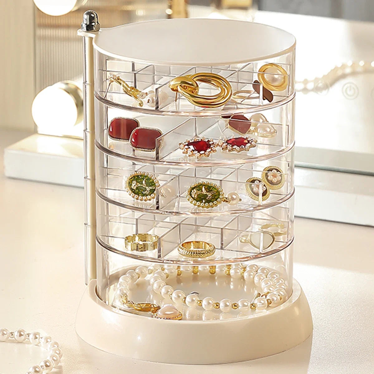 Porte Bijoux Rotatif avec Tiroirs - Transparent