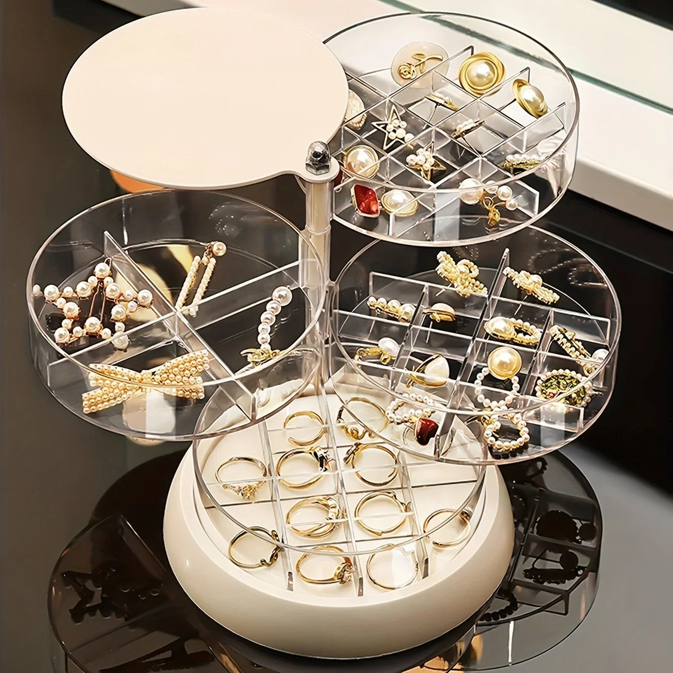 Porte Bijoux Rotatif avec Tiroirs - Transparent